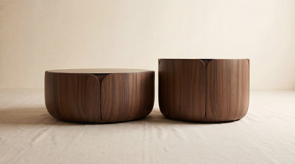 Table basse gigogne noyer & marbre noir